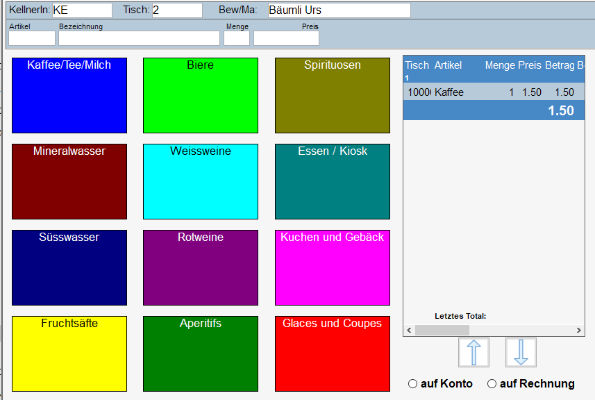 Gastronomie-Kassensystem_Bildschirm-Layout und Artikelübersicht