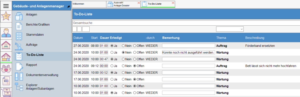 Modul Gebäude- und Anlagenmanager, Lösen eines Auftragstickets.