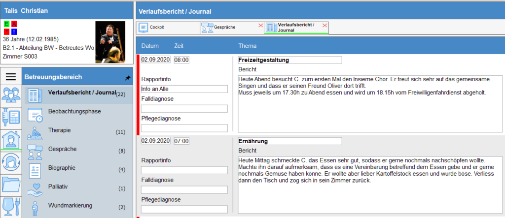 Modul Betreuungsmanager, Dokumentation von Entwicklungsplanungen.