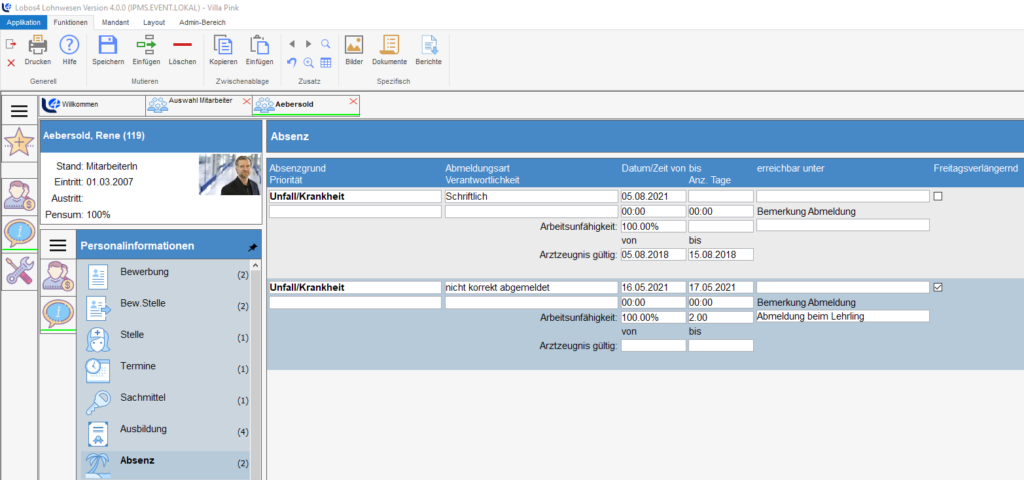 Modul Personalinformationssystem, Kennzeichnung der Einträge mit Prioritäten und Verantwortlichkeiten.